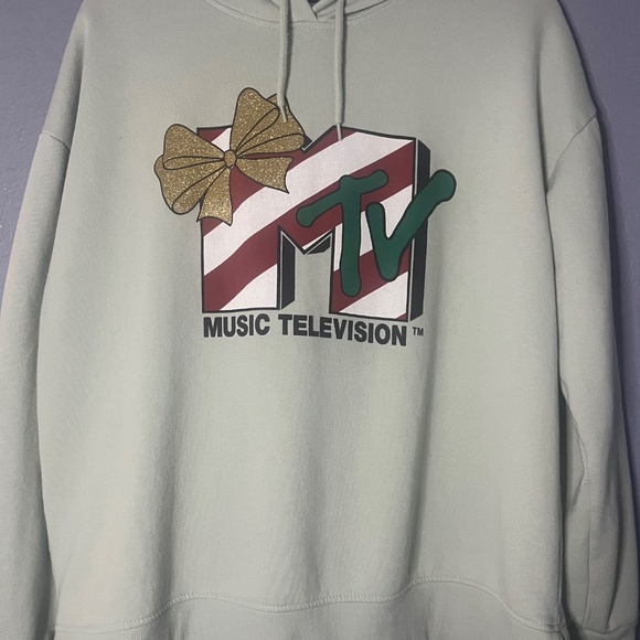 Official MTV Music Television Christmas Fleece  Hoodie Women’s XL Mint Green - Picture 2 of 7